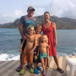 Our family, Chris, me, James, Charlie and Alice in Isla grande, panama